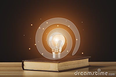 Light bulb and book. idea of â€‹â€‹inspiration from reading, innovation idea concept.Book Day Stock Photo